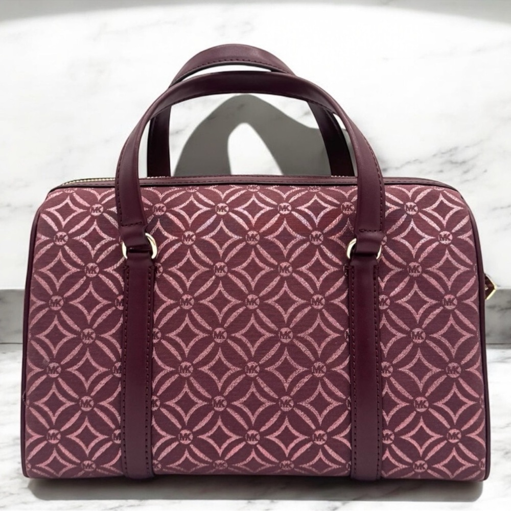 Michael Kors Jet Set Travel Medium Signature Logo Duffel Crossbody Bag Ox Blood - Picture 5 of 10
